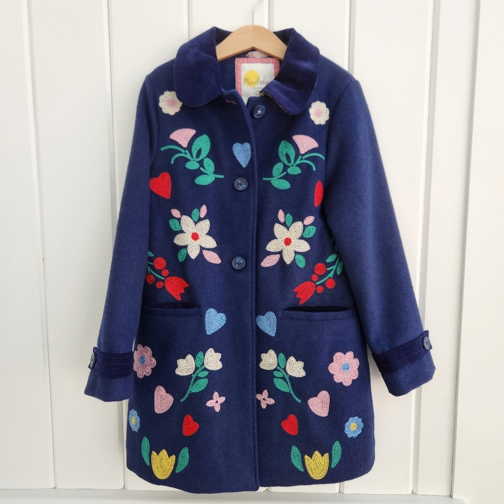 Mini Boden Embroidered Wool Coat 7/8